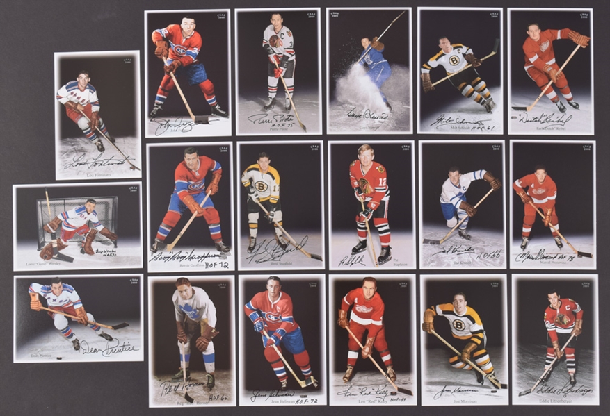 Millennium 2000 Limited-Edition Signed Postcard Set Collection of 3 Including Geoffrion, Kennedy, Worsley, Horner and Beliveau (54 Signed Postcards)