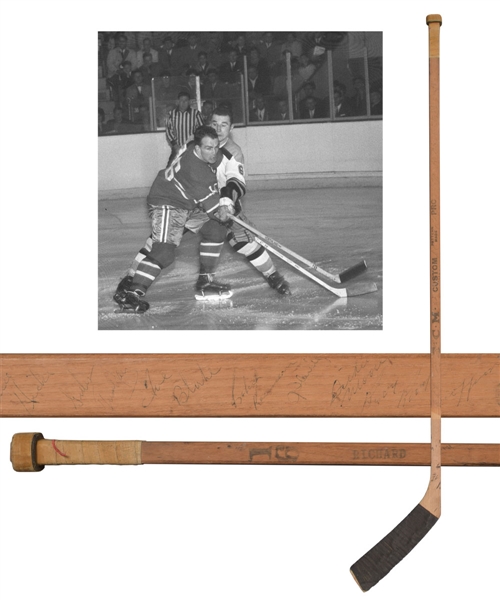Henri Richards 1962-63 Montreal Canadiens Team-Signed CCM Game-Used Stick Including Plante, Blake, Geoffrion and Beliveau