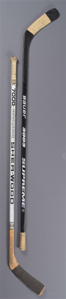 Eric Lindros and Mikael Renbergs 1990s Philadelphia Flyers Game-Used Sticks Plus Renbergs Flyers CCM Game-Used Gloves