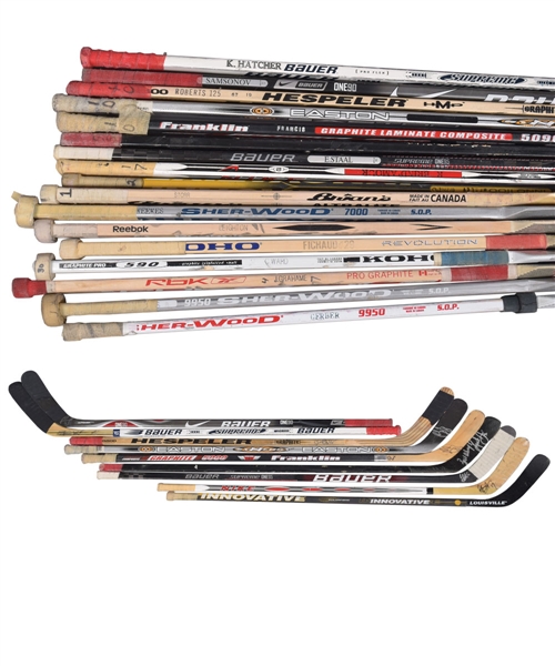 Carolina Hurricanes 1990s/2000s Game-Used and Game-Issued Stick Collection of 46 with Francis, Staal, Brind’Amour, Cole, Ward, Roberts, Primeau and Others