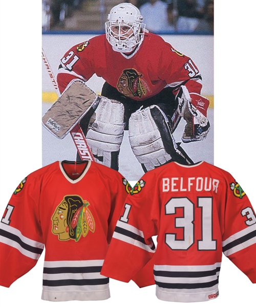 Ed Belfours 1988-89 Chicago Black Hawks Game-Worn Rookie Season Jersey