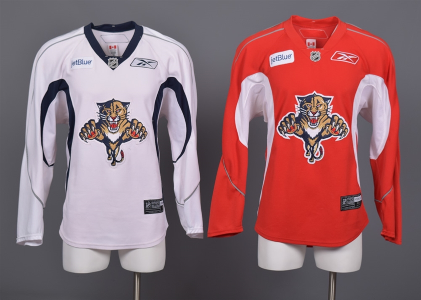 Florida Panthers Early-2010s Practice-Worn Jerseys with Team COAs Plus Game-Worn Helmets (2) All Attributed to Mike Weawer