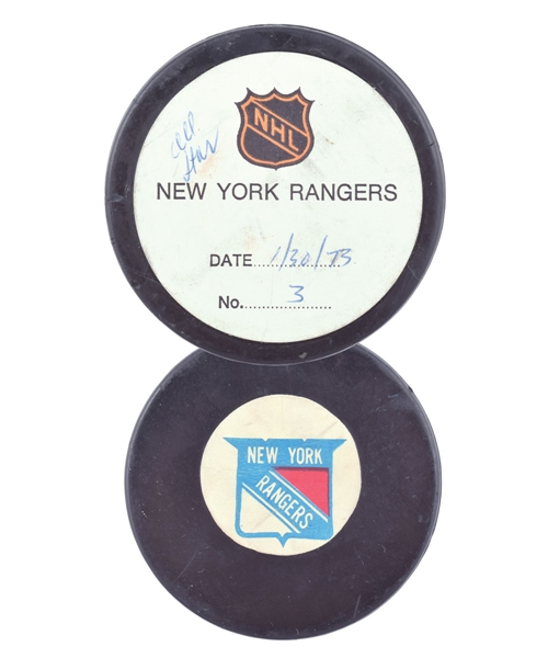 Frank Mahovlichs 1973 NHL All-Star Game "East All-Stars" Goal Puck from the NHL Goal Puck Program - 7th All-Star Game Goal of Career