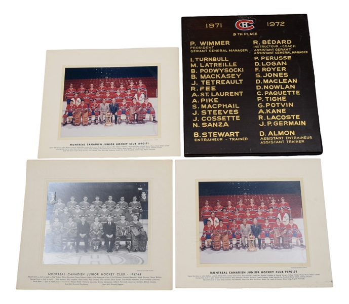 OHA Montreal Junior Canadiens 1971-72 Montreal Forum Plaque and 1967-71 Team Photos (3)