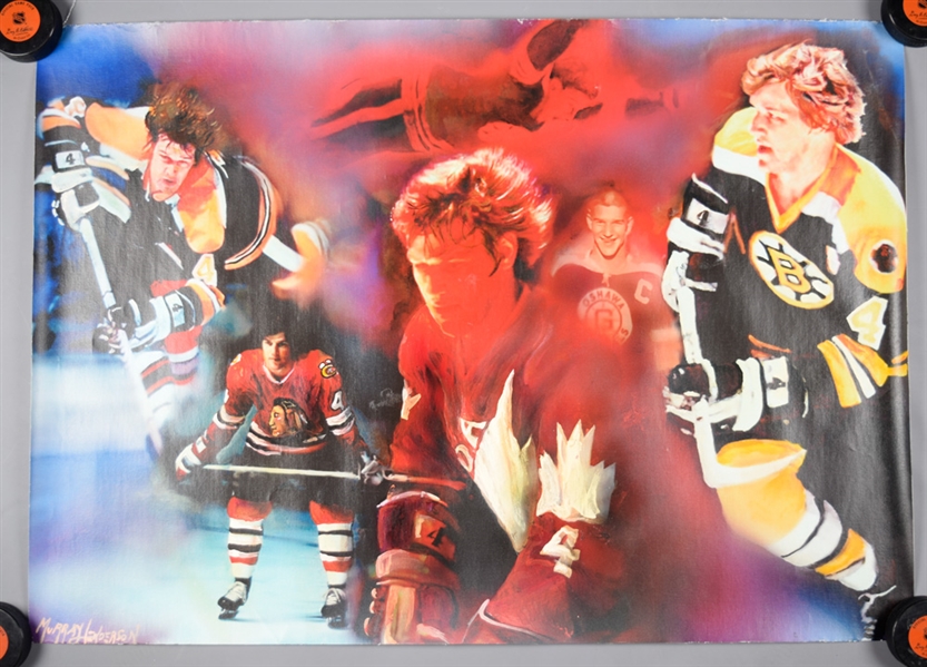 Bobby Orr "Career Highlights" Original Enhanced Print on Canvas by Renowned Artist Murray Henderson (25 ½” x 36”)