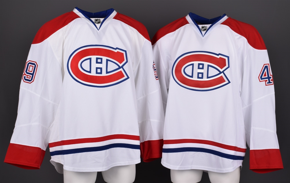 Dalton Throwers 2013-14 Montreal Canadiens Game-Issued Away Jersey and Davis Drewiskes 2013-14 Montreal Canadiens Playoffs-Issued Away Jersey both with Team LOAs