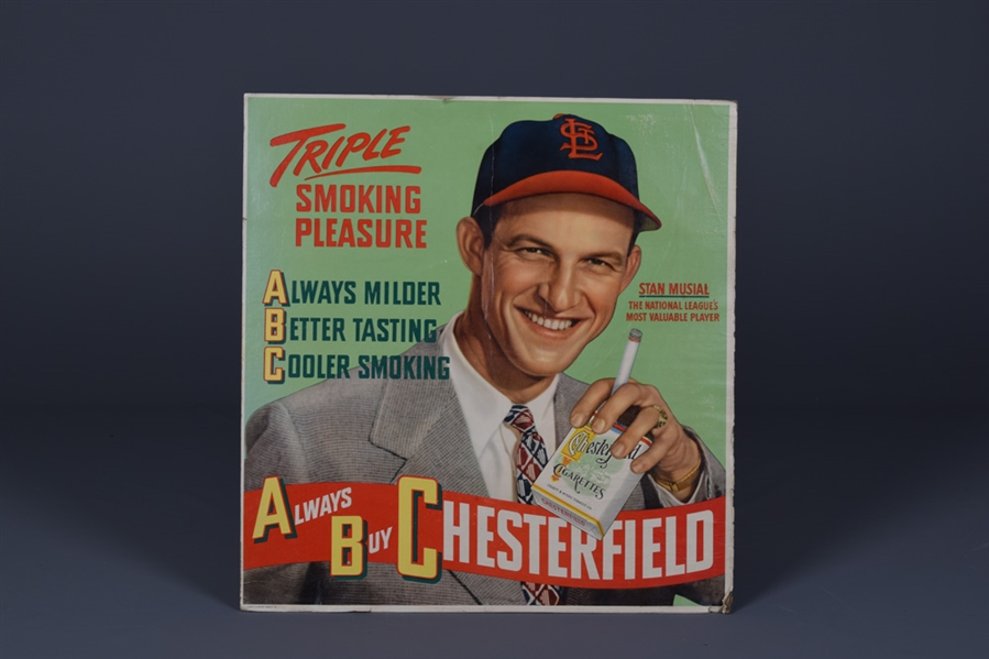 Stan Musial Circa Late-1940s Chesterfield Cigarettes Advertising Sign (21" x 22")