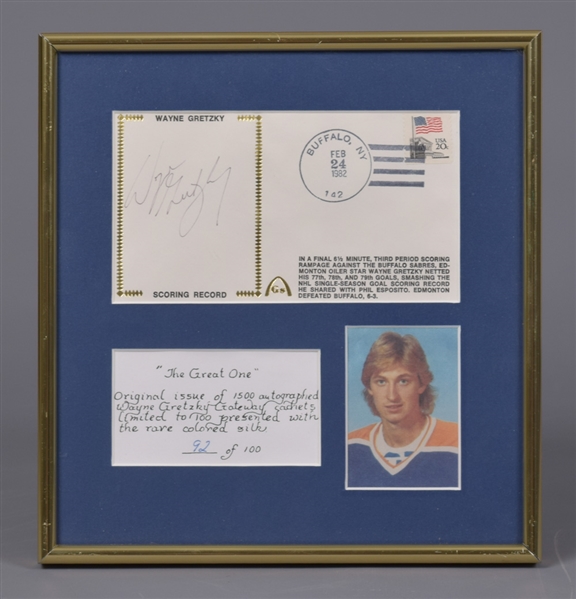 Wayne Gretzky Signed 1982 Limited-Edition Framed Cachet Plus Signed Limited-Edition "1851" Puck