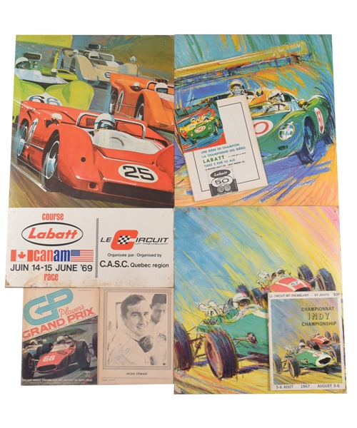 Vintage Late-1960s Racing Collection with 1967 USAC Labatt Indy Original Sign, 1968 Canadian Grand Prix Program Signed by Jackie Stewart and Much More!