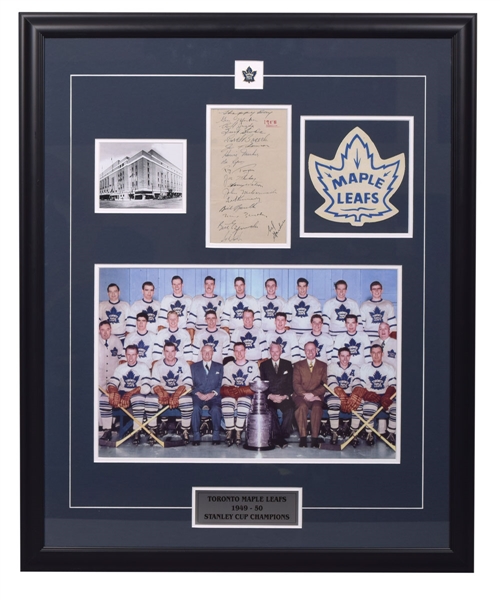  Toronto Maple Leafs 1949-50 Team-Signed Sheet Framed Display Featuring 5 Deceased HOFers and Barilko (32 3/4" x 26 5/8") - JSA LOA