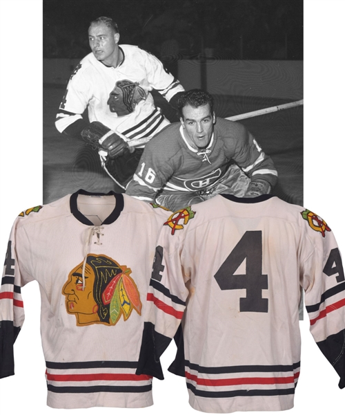 Elmer "Moose" Vaskos Early-to-Mid-1960s Chicago Black Hawks Game-Worn Jersey - Team Repairs!