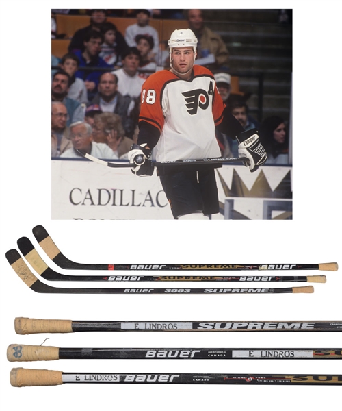 Eric Lindros 1993-94, 1995-96 and Mid-1990s Philadelphia Flyers Bauer Game-Used Sticks with His Signed LOA