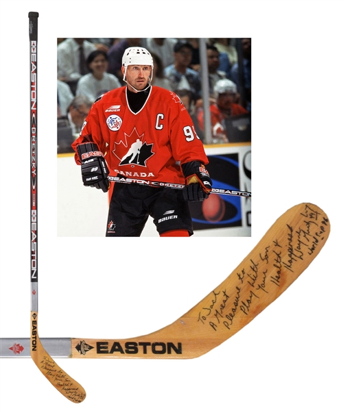 Wayne Gretzkys 1996 World Cup of Hockey Team Canada Signed Easton Silver Tip Game-Used Stick from Paul Coffeys Collection with His Signed LOA