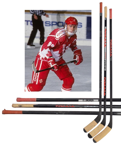 Eric Lindros Late-1980s/Early-1990s Canada National Team Pre-NHL Titan Game-Used Stick Collection of 3 with His Signed LOA