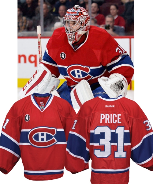 Carey Prices 2014-15 Montreal Canadiens Game-Worn Jersey with Team LOA - Beliveau Memorial Patch! - Hart Memorial Trophy and Vezina Trophy Season!