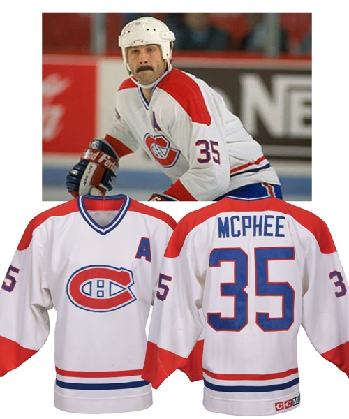 Mike McPhees 1990-91 Montreal Canadiens Game-Worn Alternate Captains Jersey with Team LOA
