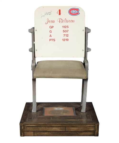 Montreal Forum White Single Seat Signed by Jean Beliveau
