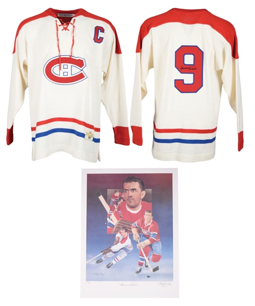 Deceased HOFer Maurice "Rocket" Richard Signed Montreal Canadiens Ebbets Field Jersey and Limited-Edition Lithograph (18” x 24”) 