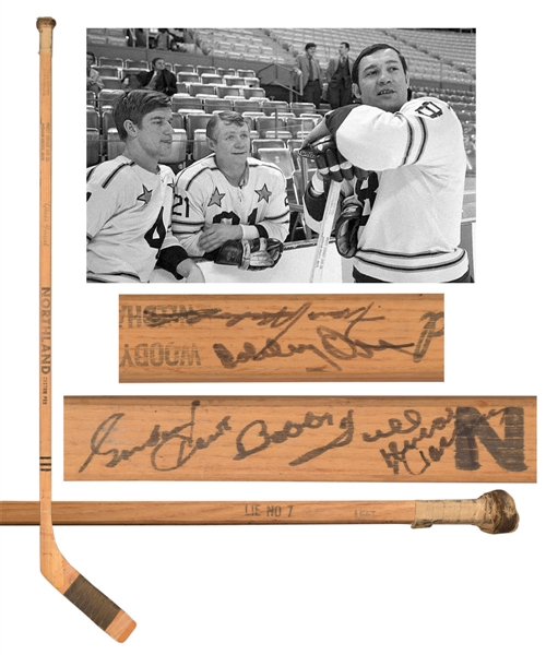 Johnny Bucyks 1970 NHL All-Star Game East All-Stars Team-Signed Game-Used Stick Including Orr and Howe