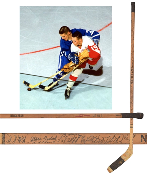 Paul Hendersons 1964-65 Detroit Red Wings Team-Signed Game-Used Stick Including Abel, Howe, Ullman and Henderson