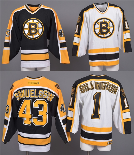 Craig Billingtons 1995-96 and Martin Samuelssons 2003-04 Pre-Season Boston Bruins Game-Worn Jerseys with LOAs