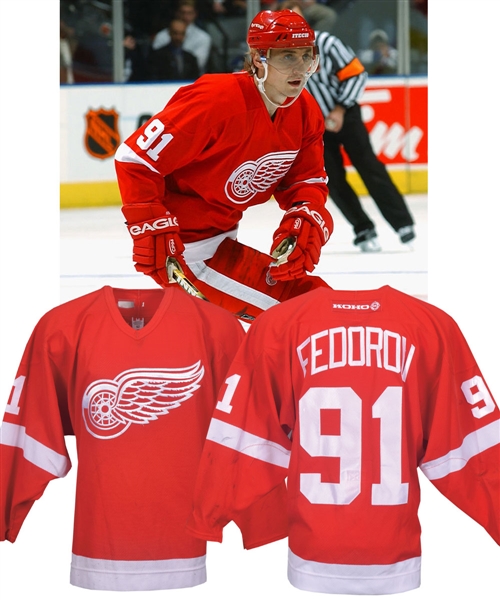 Sergei Fedorovs 2002-03 Detroit Red Wings Game-Worn Jersey with Team COA - Team Repairs! - Photo-Matched!