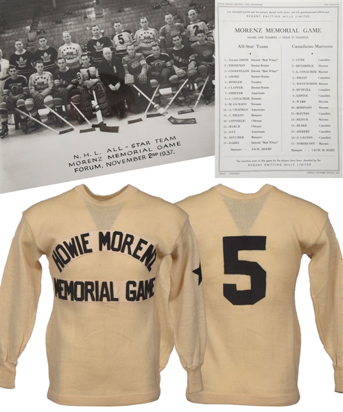 Superb 1937 Reginald "Red" Horners "Howie Morenz Memorial Game" NHL All-Stars Game-Worn Wool Jersey with LOA from Family