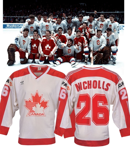 Bernie Nicholls 1985 World Championships Team Canada Game-Worn Jersey with His Signed LOA