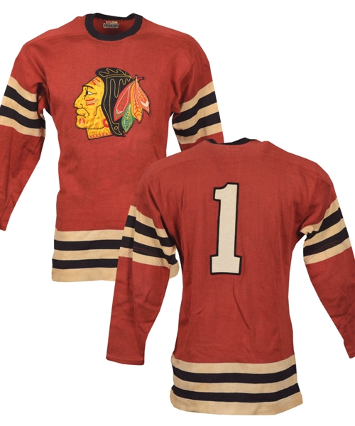 Vintage 1950s Chicago Black Hawks Pro-Style Adult Size Jersey by Gerry Cosby