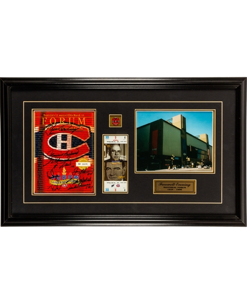 Montreal Forum 1996 Multi-Signed Last Game Program Framed Display Signed by Richard Bros, Cournoyer, Lafleur, Dryden, Beliveau, Mahovlich, Gainey and Moore (18 1/2" x 30 1/2")