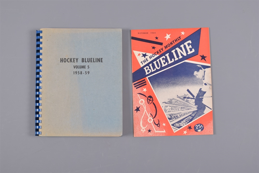 October 1954 Blueline Gordie Howe Inaugural Issue, Plus Bound Volume of Eight 1958-59 Blueline Issues