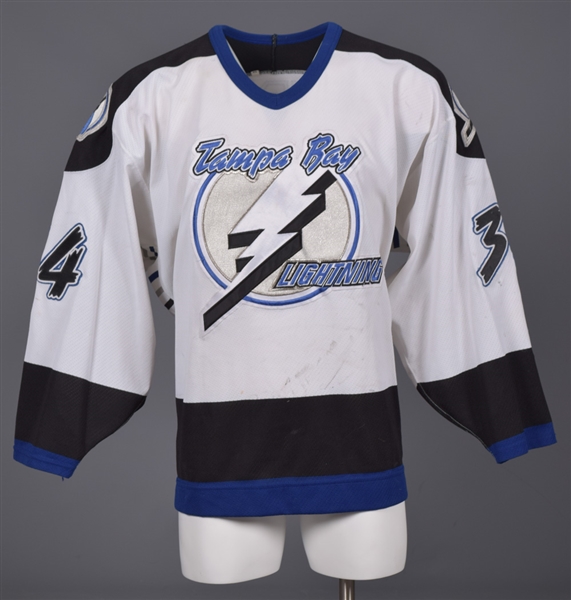 Mikael Anderssons Mid-1990s Tampa Bay Lightning Game-Worn Jersey with LOA - Team Repairs!