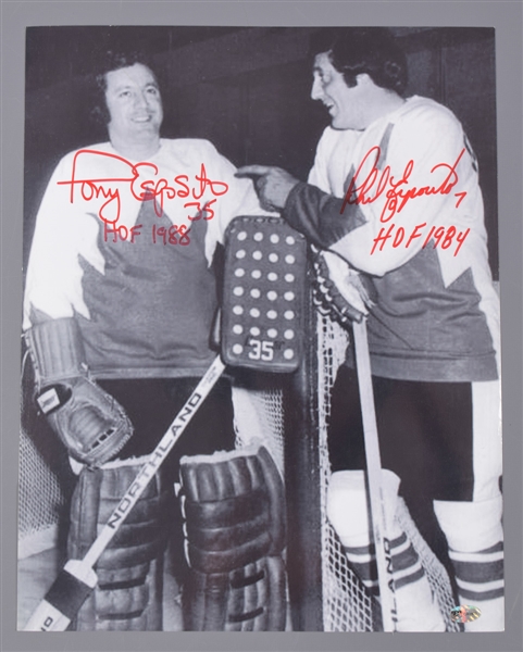 Tony and Phil Esposito 1972 Summit Series Signed Photo and Pucks (2) with LOA