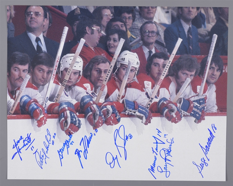 Montreal Canadiens "The Bench Part 2” Photo Multi-Signed by 8 with Lafleur, Lapointe, Savard and Robinson with LOA (11” x 14”) 