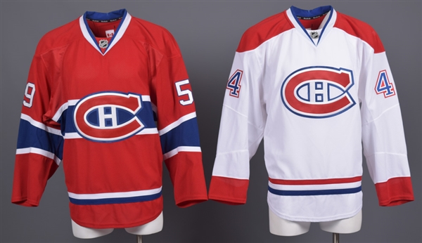 Dalton Thrower’s and Davis Drewiskie’s 2012-13 Montreal Canadiens Game-Issued Home and Away Jerseys with Team LOAs