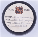 Pete Stemkowskis New York Rangers April 13th 1974 Playoff Goal Puck from the NHL Goal Puck Program - 1st Playoff Goal of Season / Career Playoff Goal #18