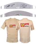 Michael Schumachers Ferrari Nomex Underwear Shirt Plus Ferrari Windshields (2) Including One Dual-Signed by Schumacher/Massa