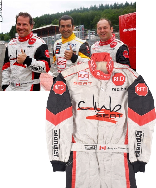 Jacques Villeneuves 2009 Belgian Touring Car Series 12 Hours of Spa SEAT Sport Race-Worn Suit with His Signed LOA