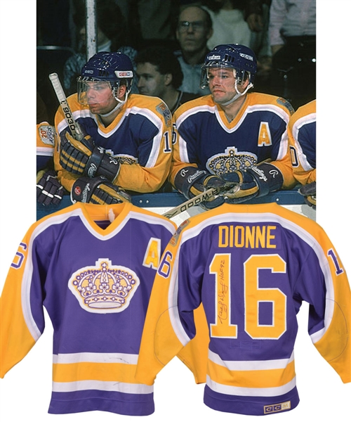 Marcel Dionnes 1986-87 Los Angeles Kings Signed Game-Worn Alternate Captains Jersey with LOA - 20th Patch! - Photo-Matched!