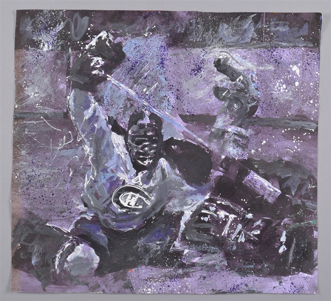 Jacques Plante Montreal Canadiens “Jan 17th 1960 vs Boston” Original Painting on Canvas by Renowned Artist Murray Henderson (18” x 19”) 