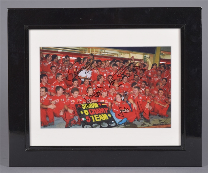 Michael Schumacher 2003 Ferrari 6th World Championship Multi-Signed Framed Photo with Schumacher and Barrichello (14" x 17") 