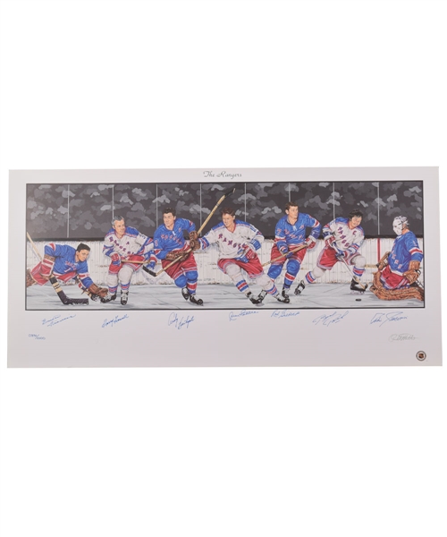 New York Rangers Limited-Edition Lithograph Autographed by 7 HOFers with LOA (18" x 39")