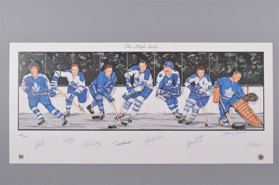Toronto Maple Leafs Limited-Edition Lithograph Autographed by 7 HOFers with LOA (18" x 39")