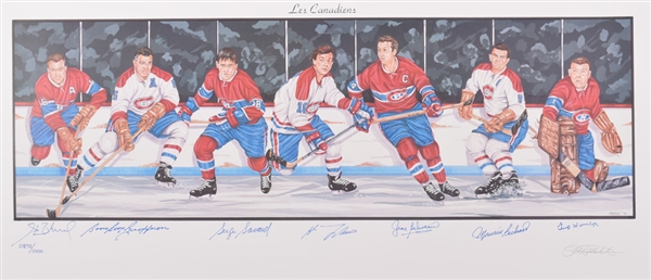 Montreal Canadiens Limited-Edition Lithograph Autographed by 7 HOFers with LOA (18" x 39")