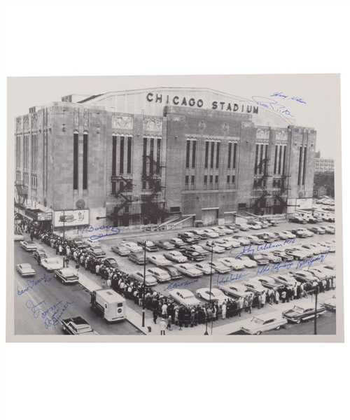 Chicago Stadium Photo Signed by 10 Former Chicago Black Hawks Players with LOA (16" x 20")