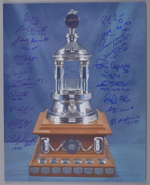 NHL Vezina Trophy Past Winners Multi-Signed Photo by 18 with Inscriptions Including Roy, Fuhr, Parent, Hasek and Belfour with LOA (16" x 20")