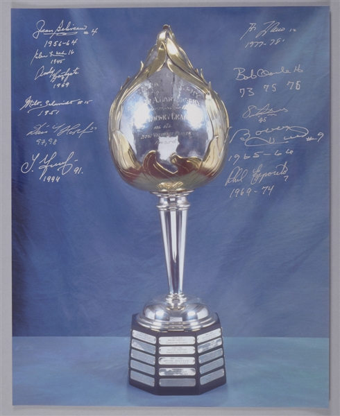 NHL Hart Memorial Trophy Past Winners Multi-Signed Photo by 11 with Inscriptions Including Beliveau, Hasek, Lindros and Lafleur with LOA (16" x 20")