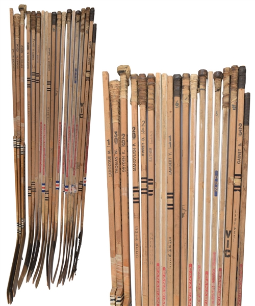 Montreal Canadiens 1974-75 Game-Used Stick Collection of 19 Including Dryden, Cournoyer, Gainey, Shutt and the "Big Three"