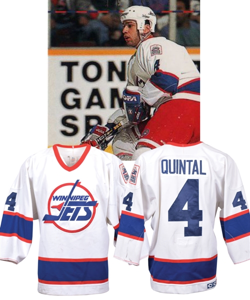 Stephane Quintals Mid-1990s Winnipeg Jets Game-Worn Jersey - Goals for Kids Patch! - Custom-Shortened Cuffs!