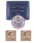 Gordon "Red" Berensons 1972 Canada-Russia Series Players Silver Coin in Case and 1972 Team Canada Cufflinks with His Signed LOA